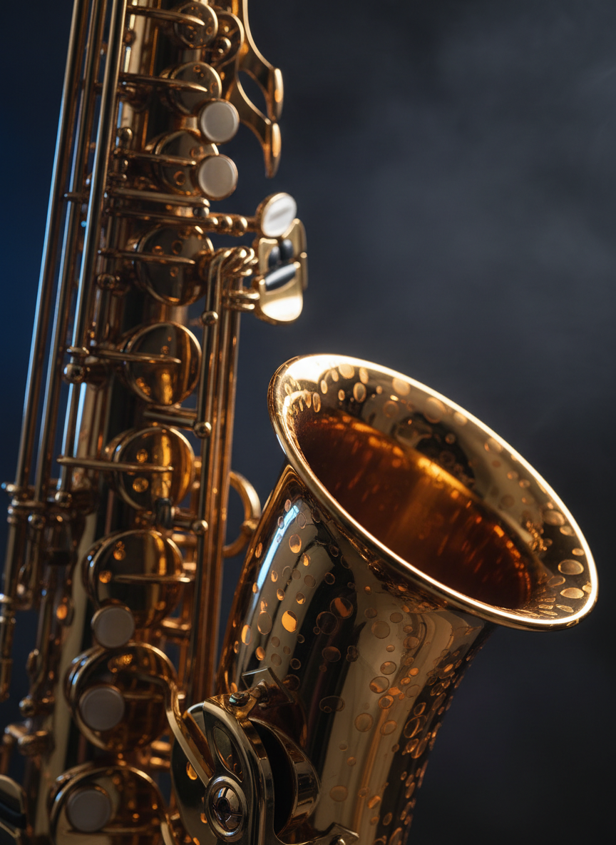 Saxophone doré sous les lumières de scène