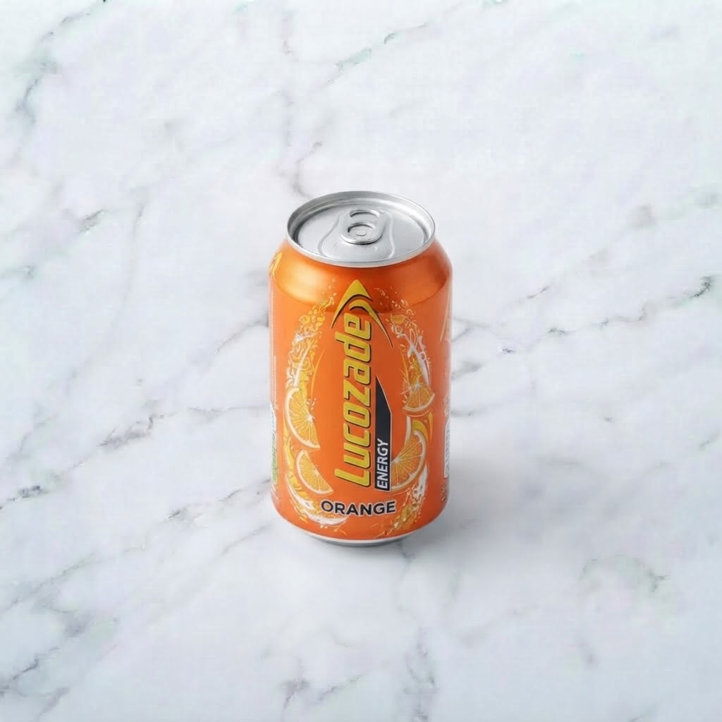 Lucozade Orange Can 330ml British Snacks Thailand Bossmans Living Room UK snacks delivery