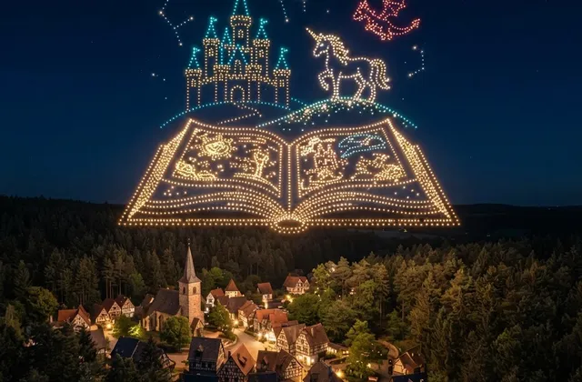 Spectacle de drones lumineux « Le Grand Livre des Légendes » : 400 drones, thème conte