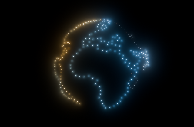 Spectacle sur-mesure de 600 drones lumineux formant le globe terrestre dans le ciel