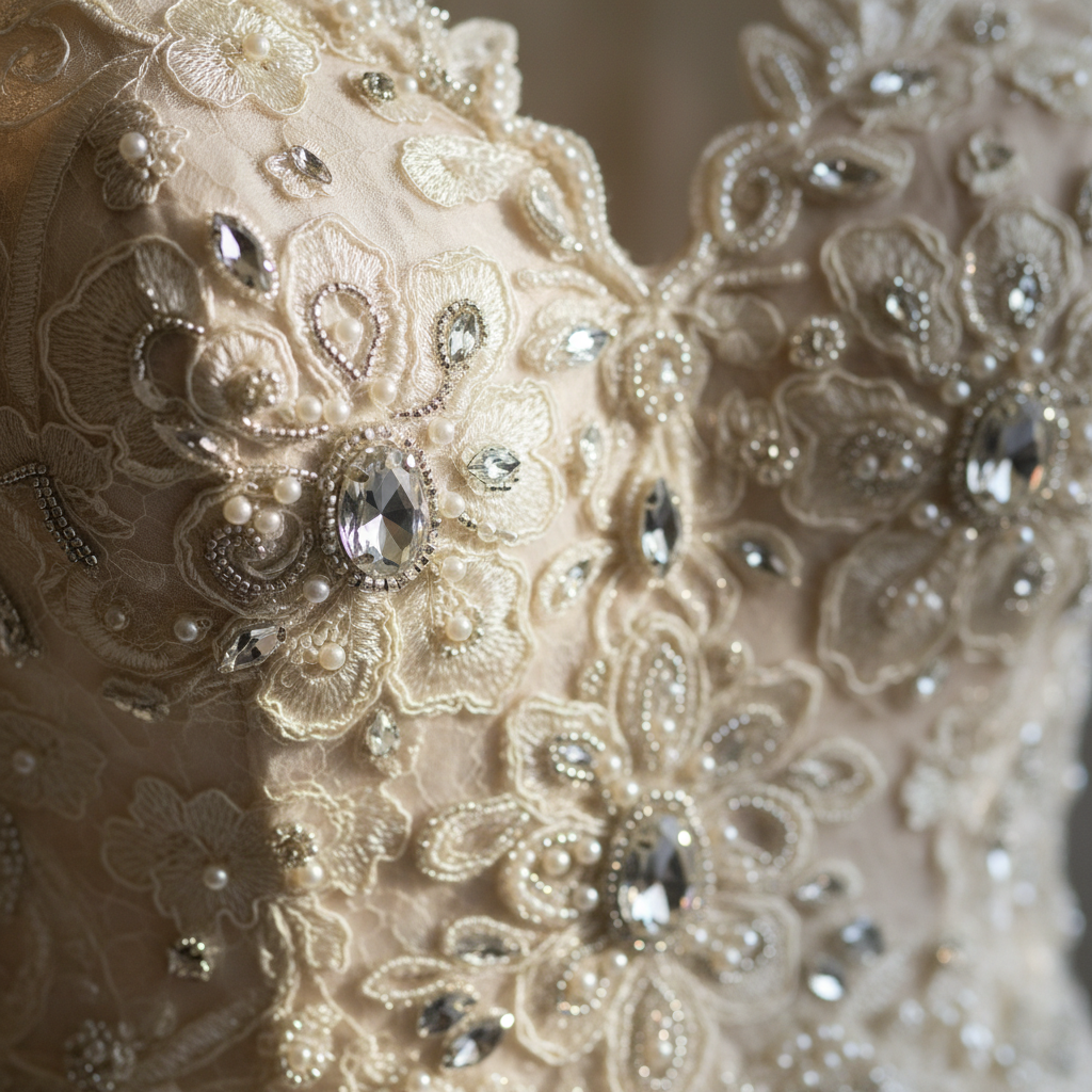Intricate lace and beading detail