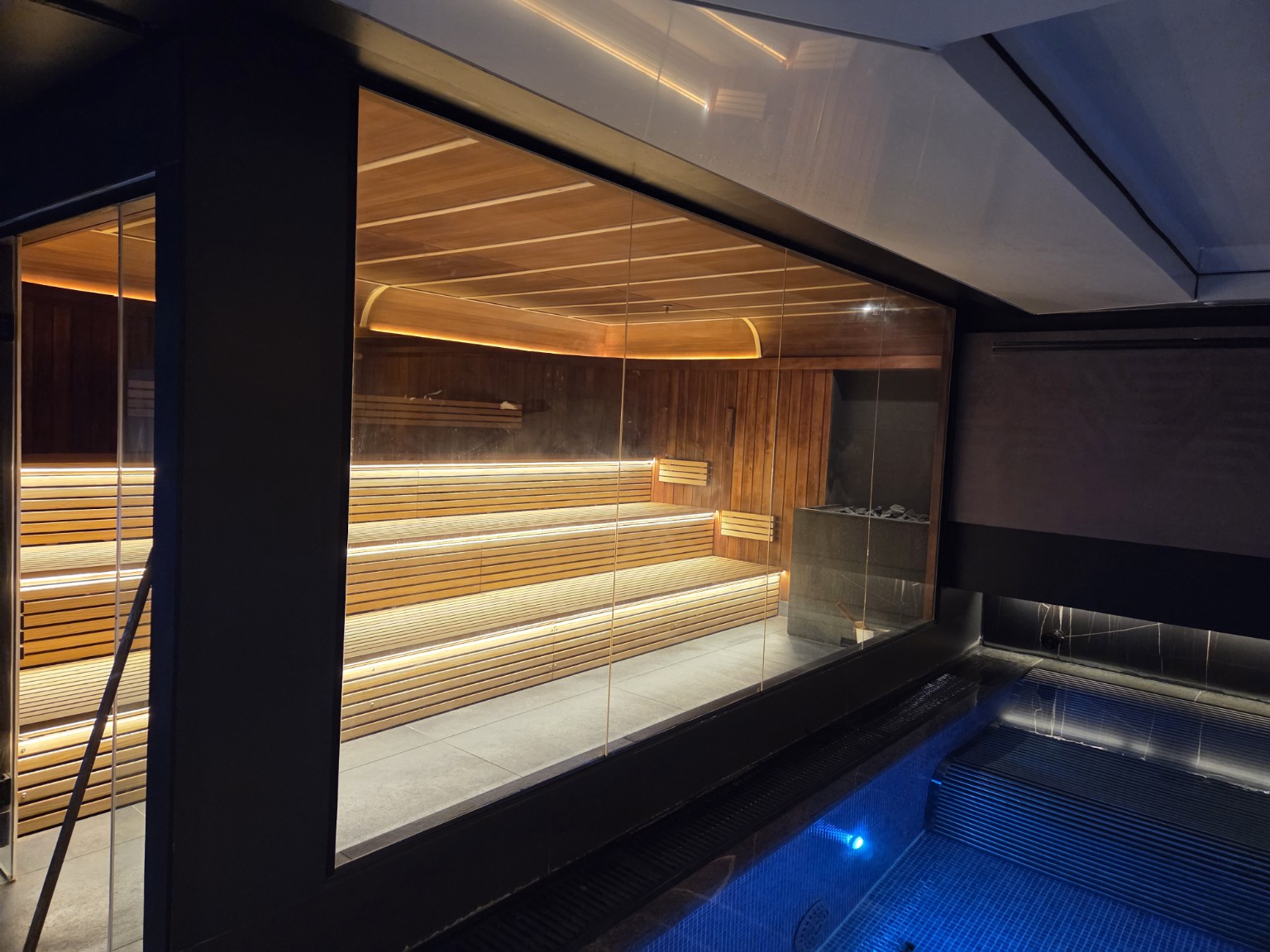 Integrated sauna lighting and ceiling at Eden One Spa Dublin