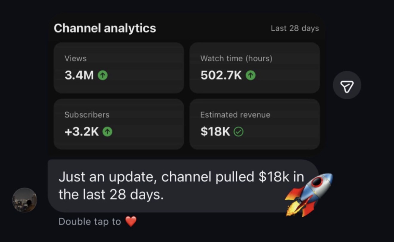 Student's channel pulled $18K in the last 28 days