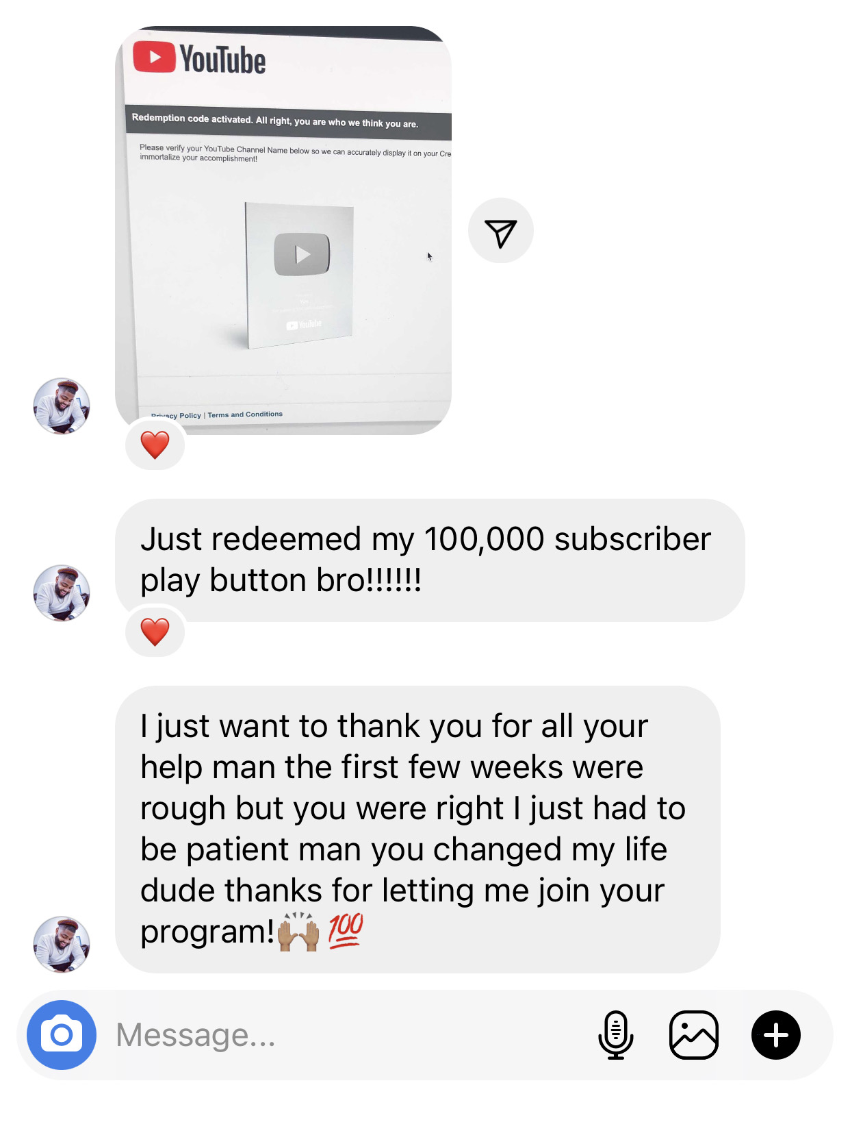 Student redeemed their 100,000 subscriber play button