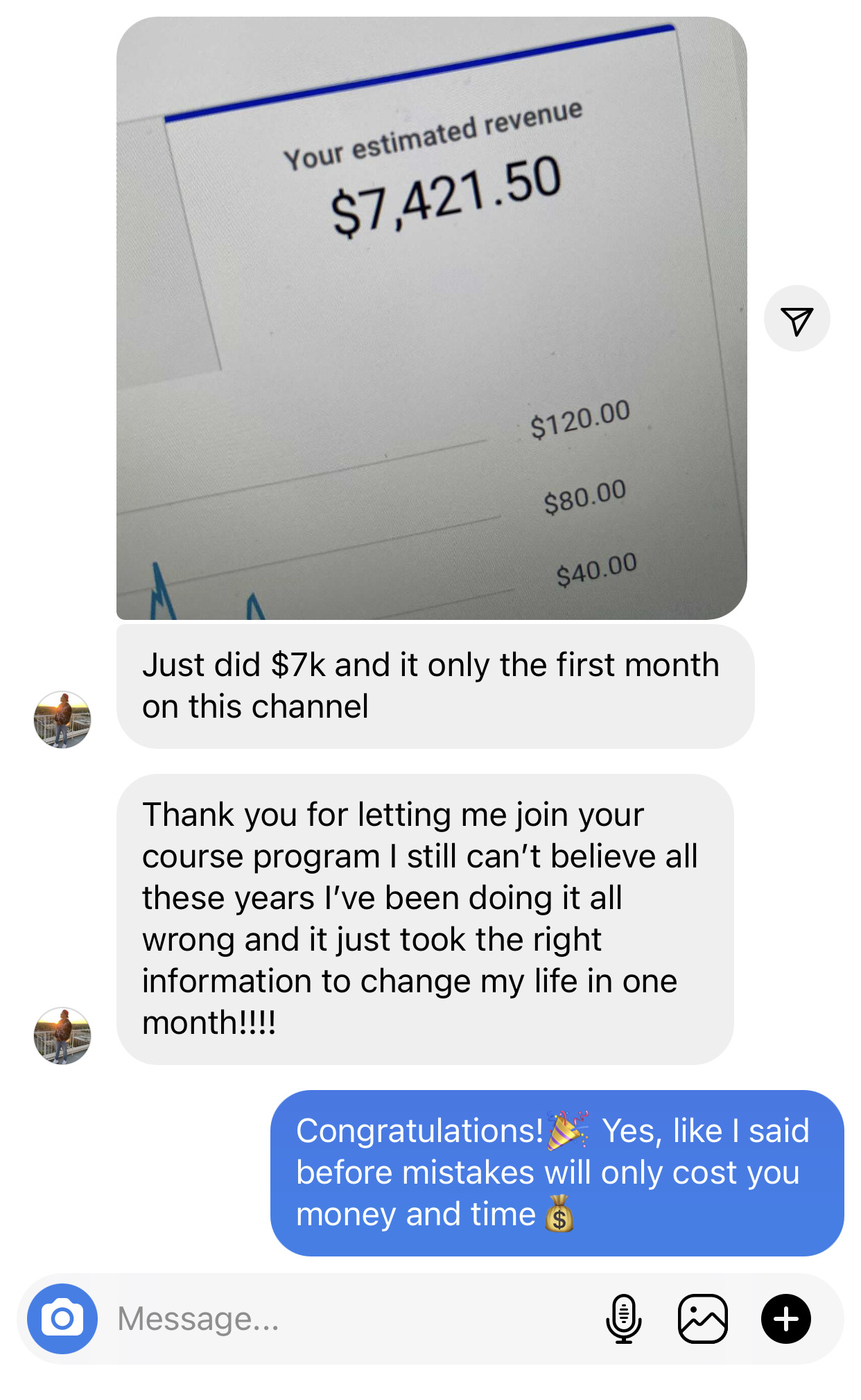 Student did $7K in the first month on a new channel