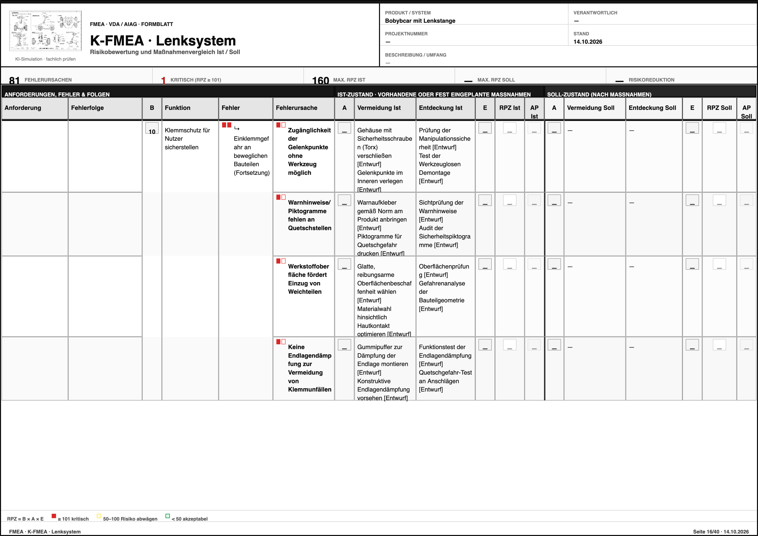 FMEA – Bobybcar mit Lenkstange  – Formblatt Seite 16