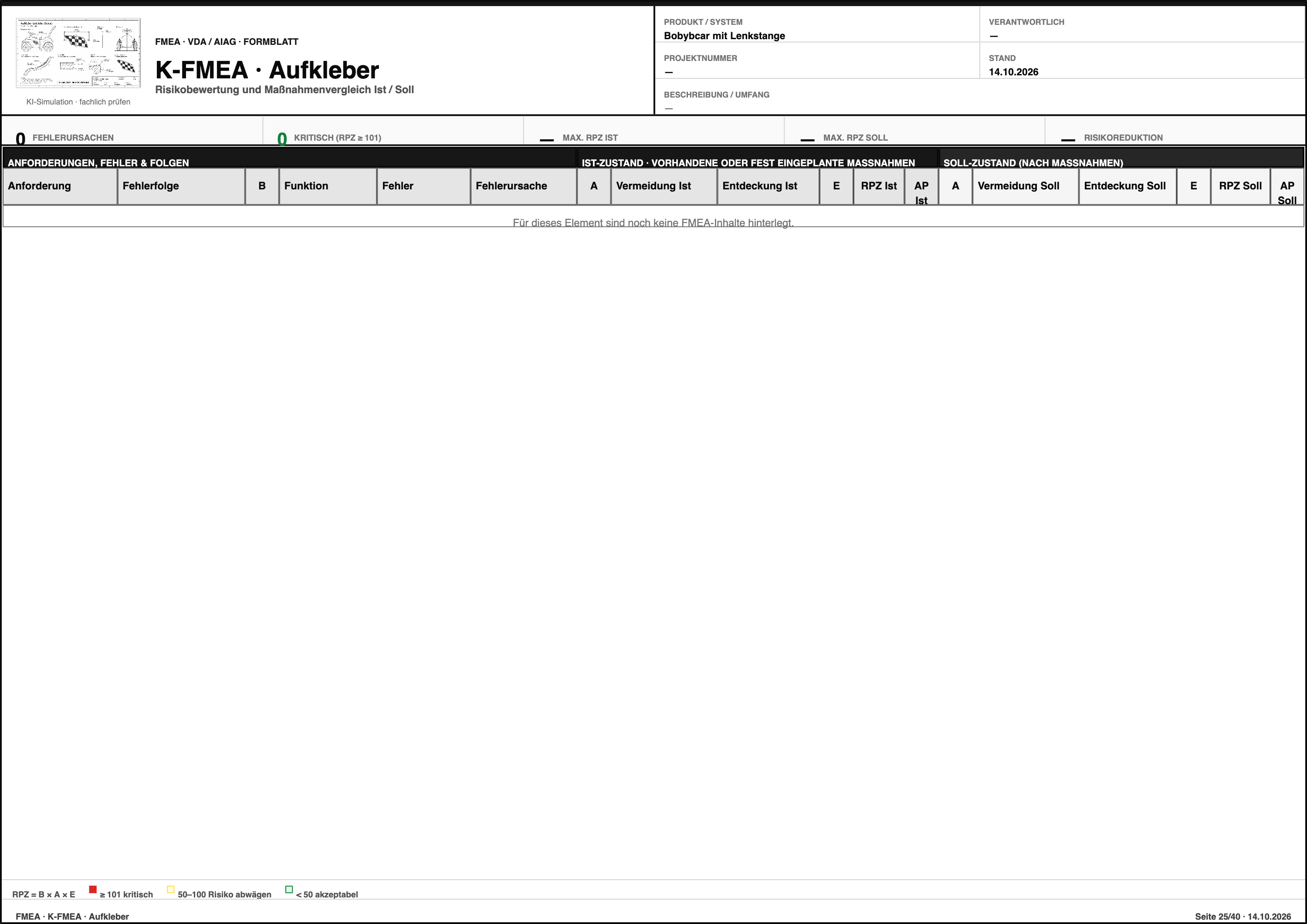 FMEA – Bobybcar mit Lenkstange  – Formblatt Seite 25