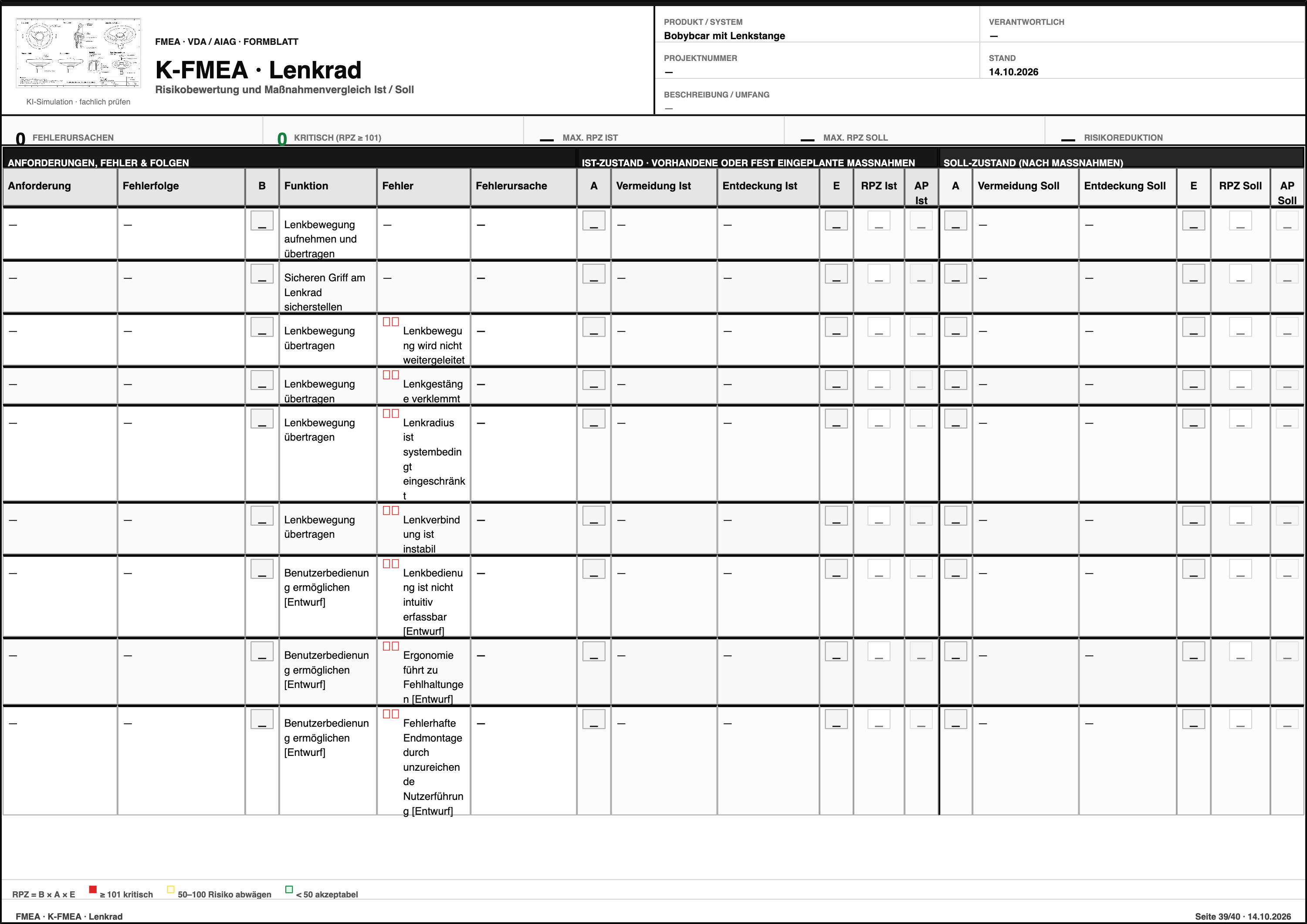 FMEA – Bobybcar mit Lenkstange  – Formblatt Seite 39