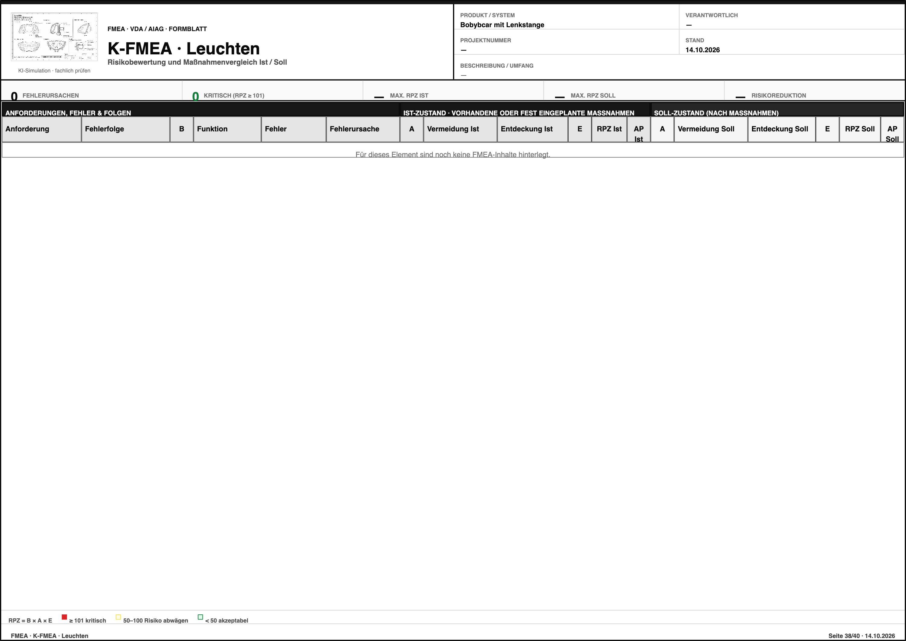FMEA – Bobybcar mit Lenkstange  – Formblatt Seite 38