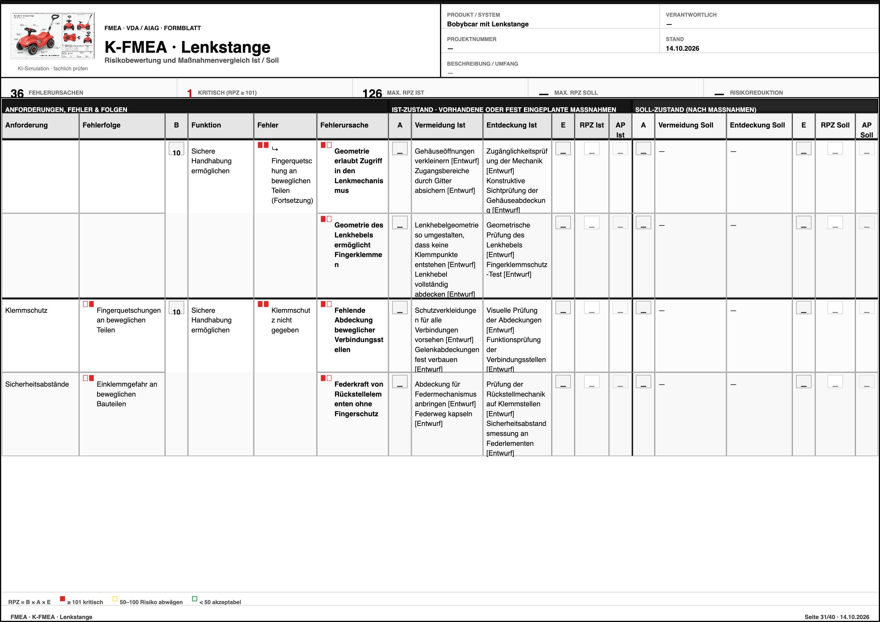 FMEA – Bobybcar mit Lenkstange  – Formblatt Seite 31