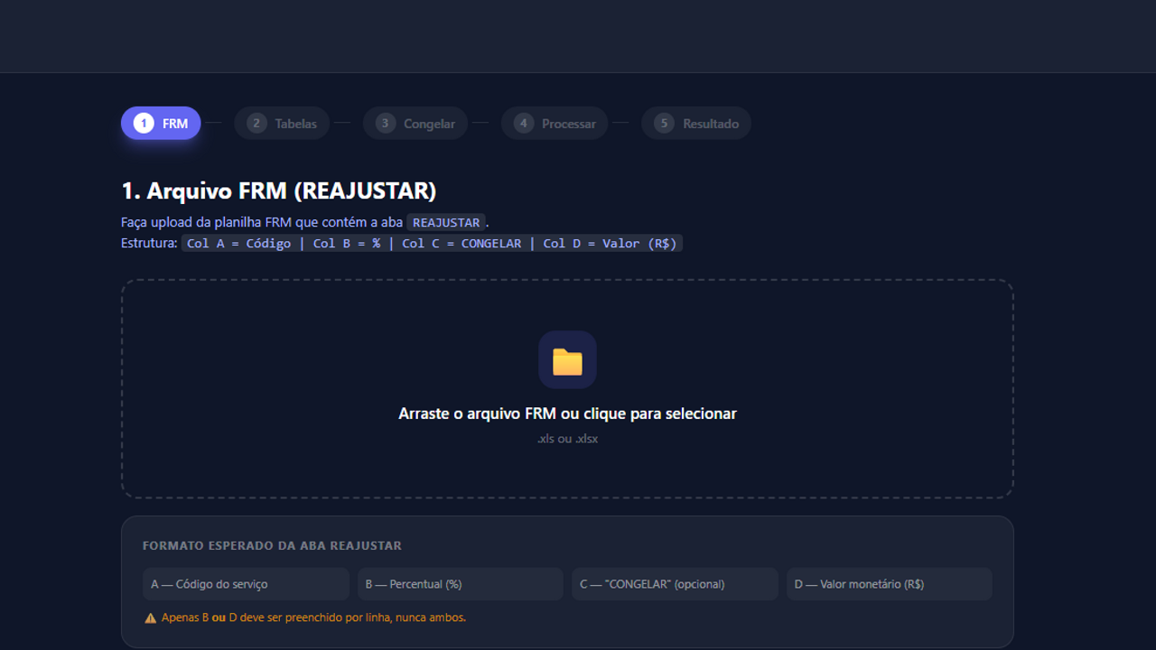 Aplicativo de Reajuste de Tabelas template preview