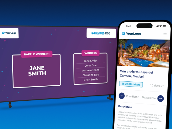Raffle winner display screen and mobile raffle view