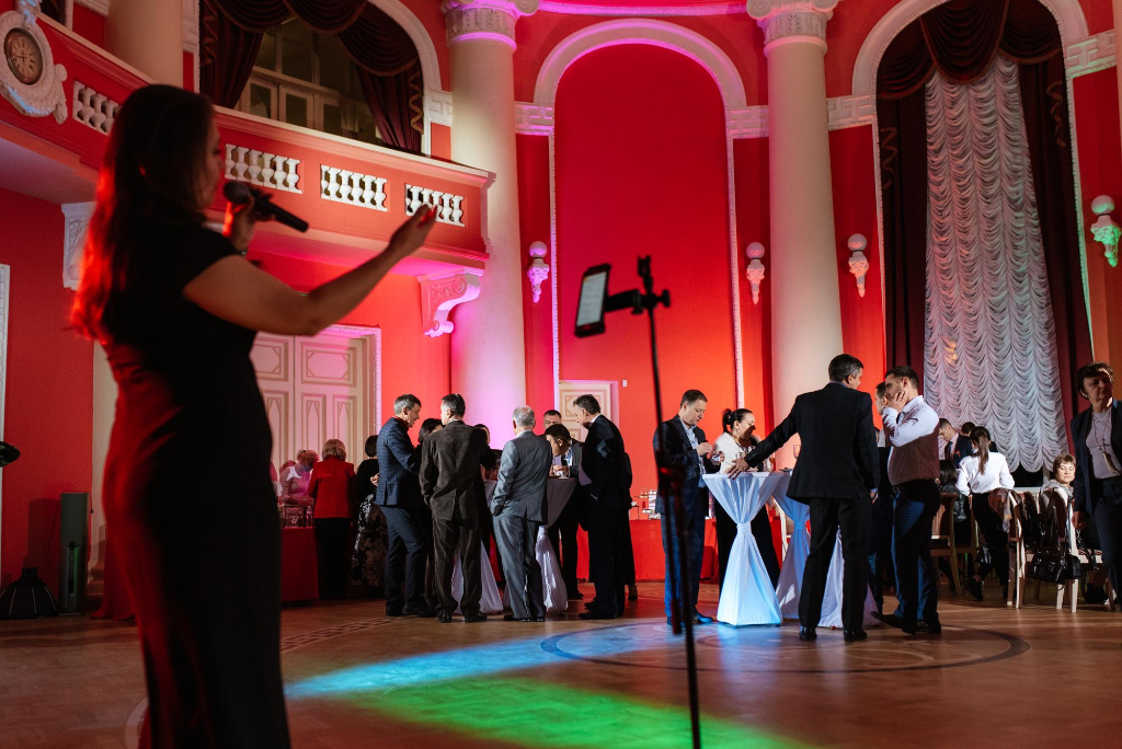 Singer performing at a fundraising gala event
