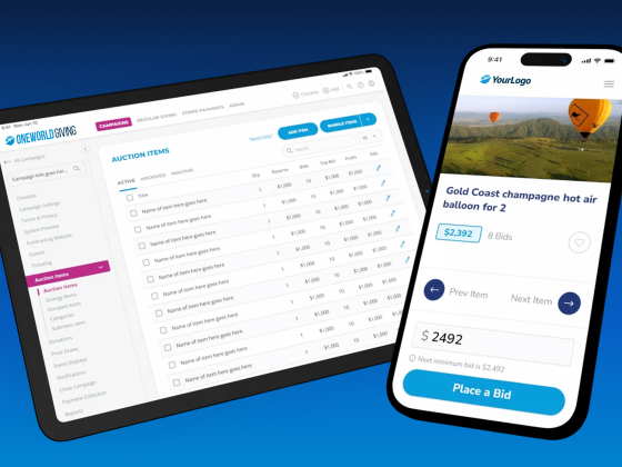 Fundraising platform dashboard and mobile bidding