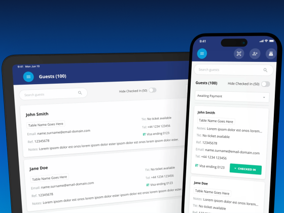 Guest management dashboard on tablet and smartphone