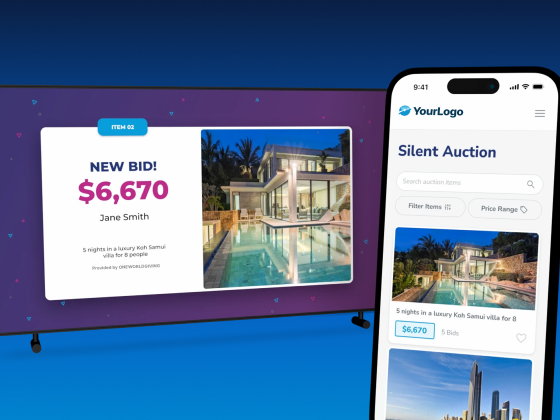 Live and silent auction platform on screen and mobile