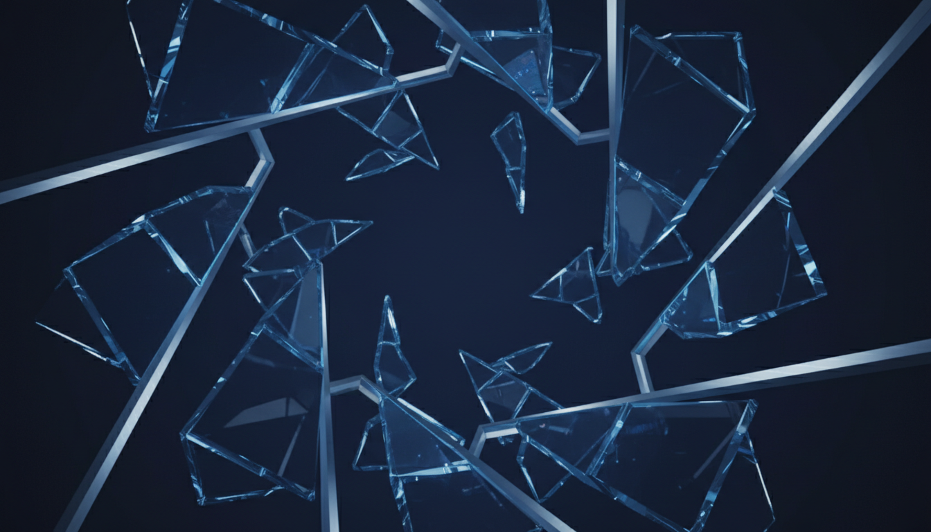 Abstract 3D glass shards with cobalt blue light refractions