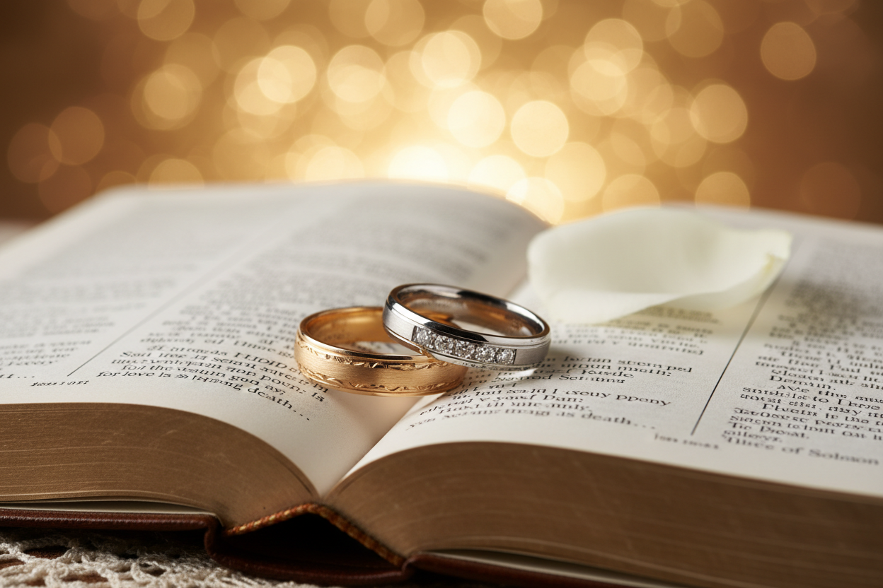 Wedding rings on Bible