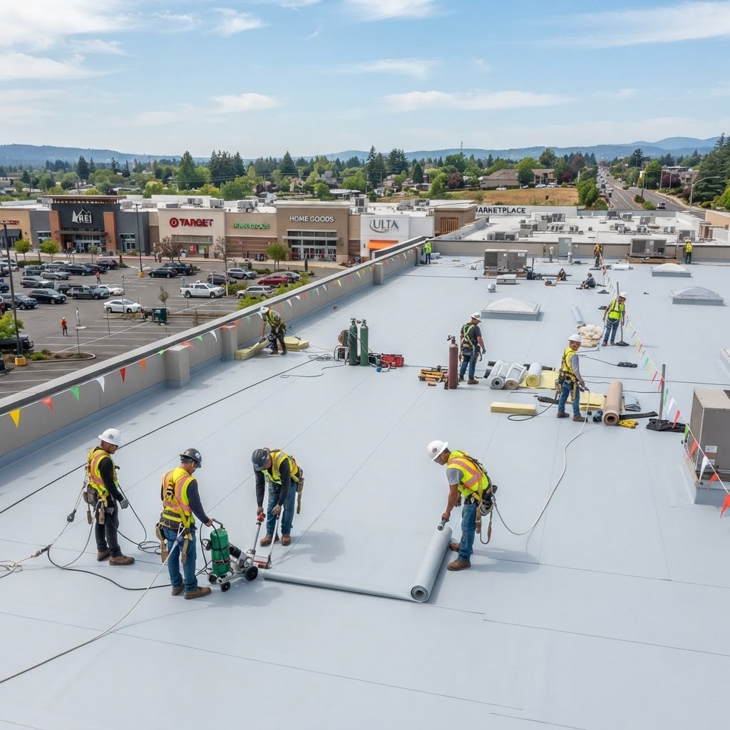 Retail Center Flat Roof Installation