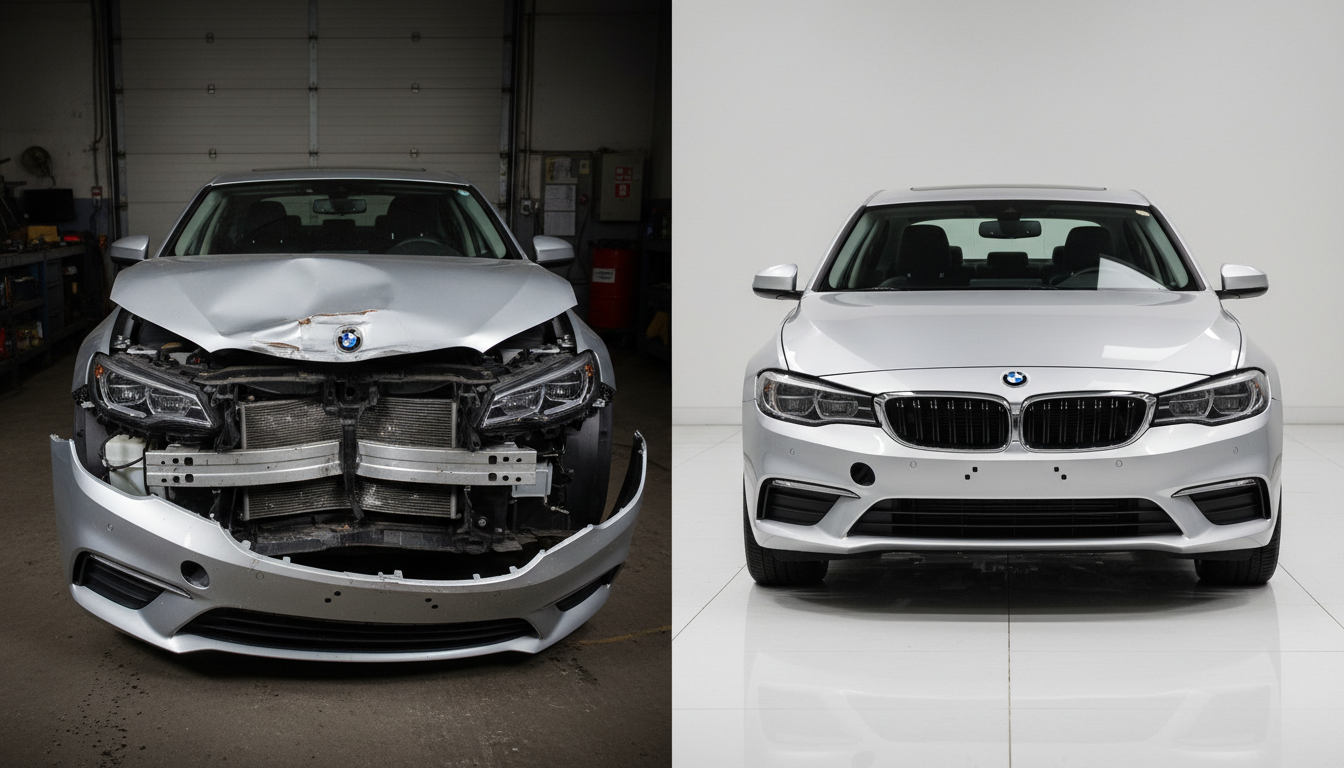 Sedan repair before and after