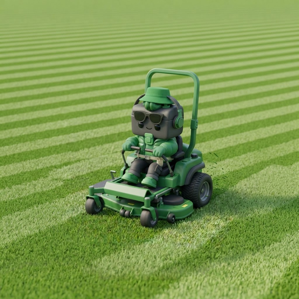 Rigg mowing freshly cut stripes