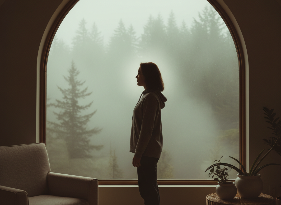 Contemplative silhouette in natural light