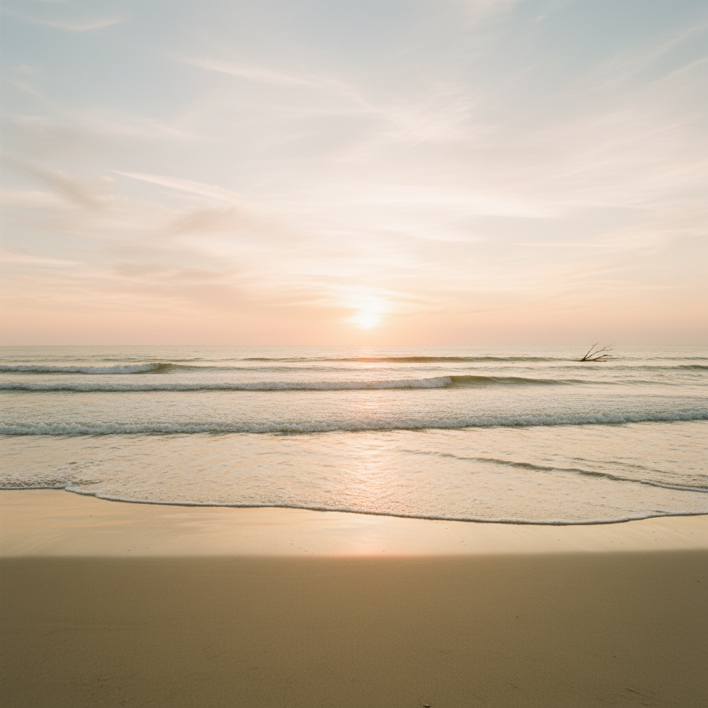 Calm beach at sunset — reflection and change