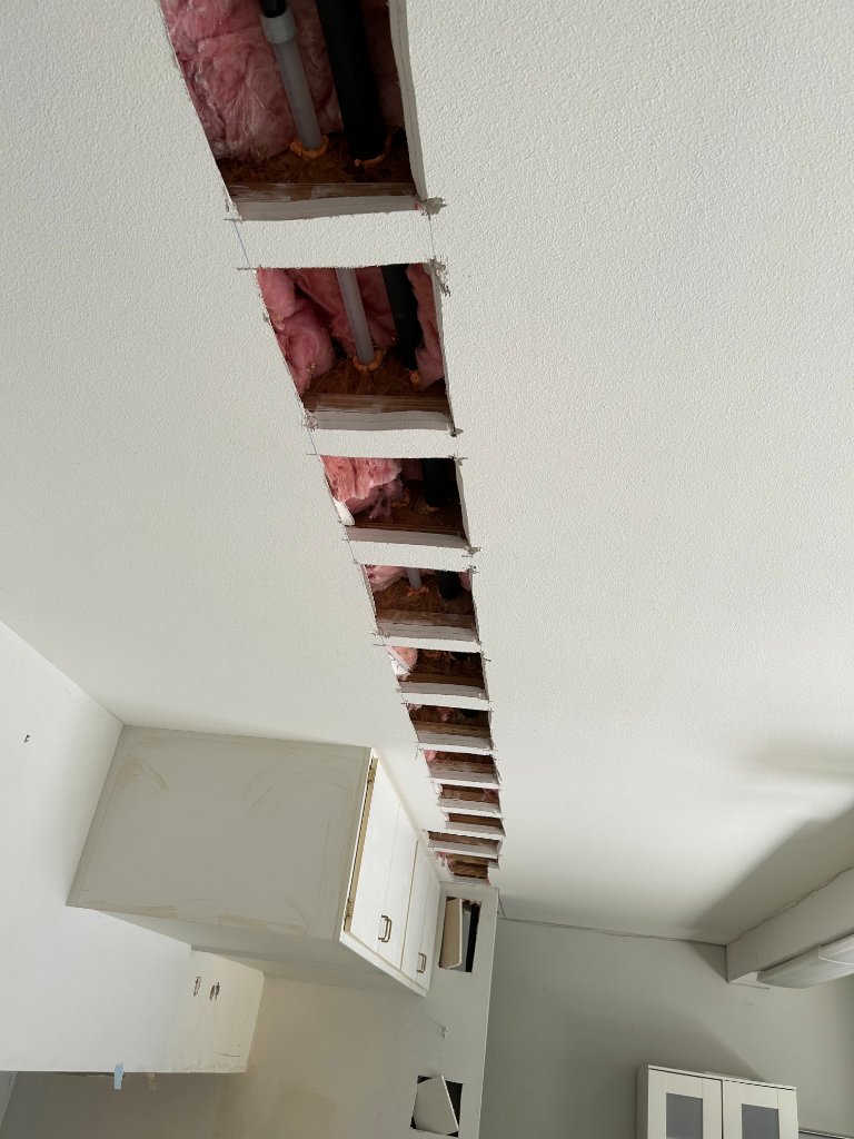 Ceiling access trench cut during a repipe