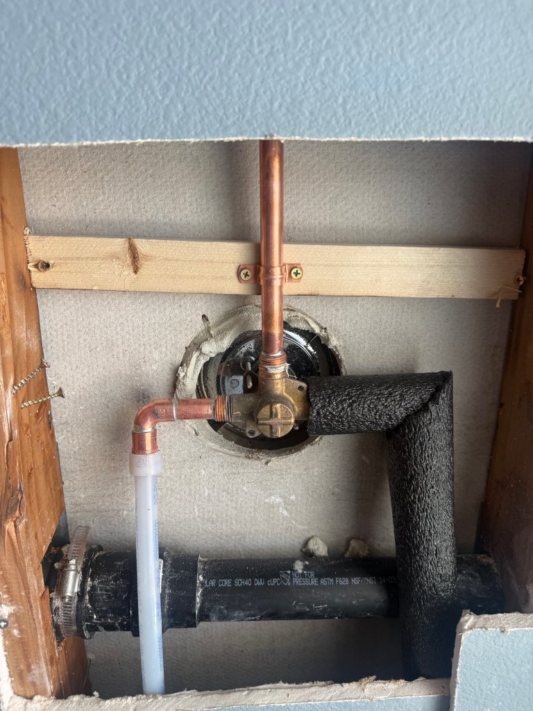 Copper shower valve and supply line rough-in