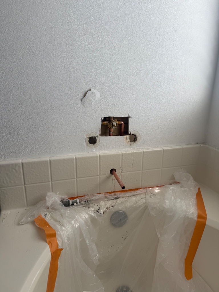 New PEX supply lines running vertically through open wall stud cavity
