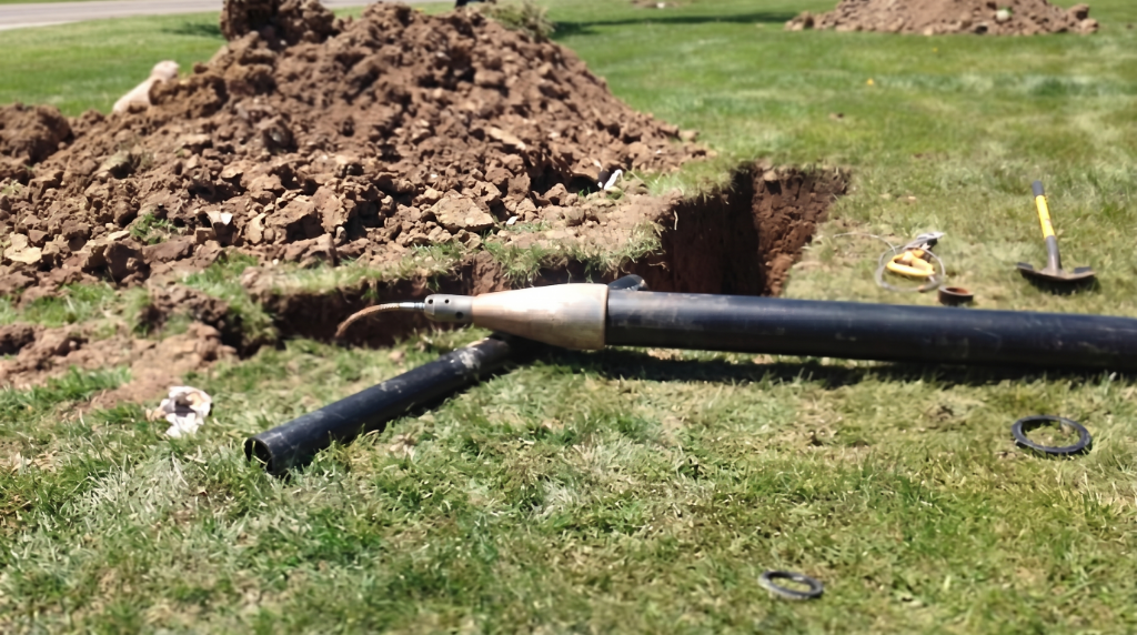 Trenchless sewer replacement pipe bursting HDPE pipe jobsite