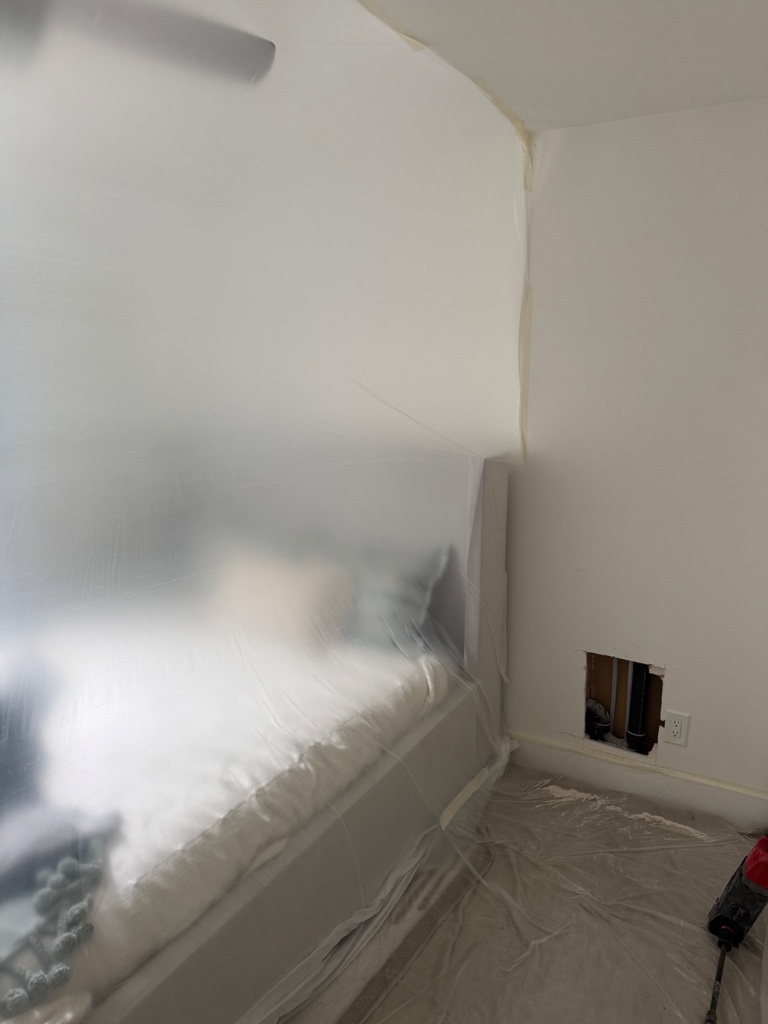 Bedroom wall access and plastic protection during repipe