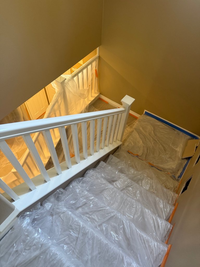 Staircase covered during repipe work