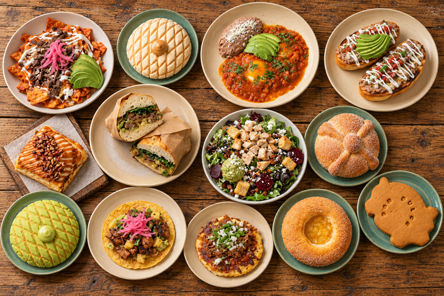 Traditional Mexican dishes on a rustic table