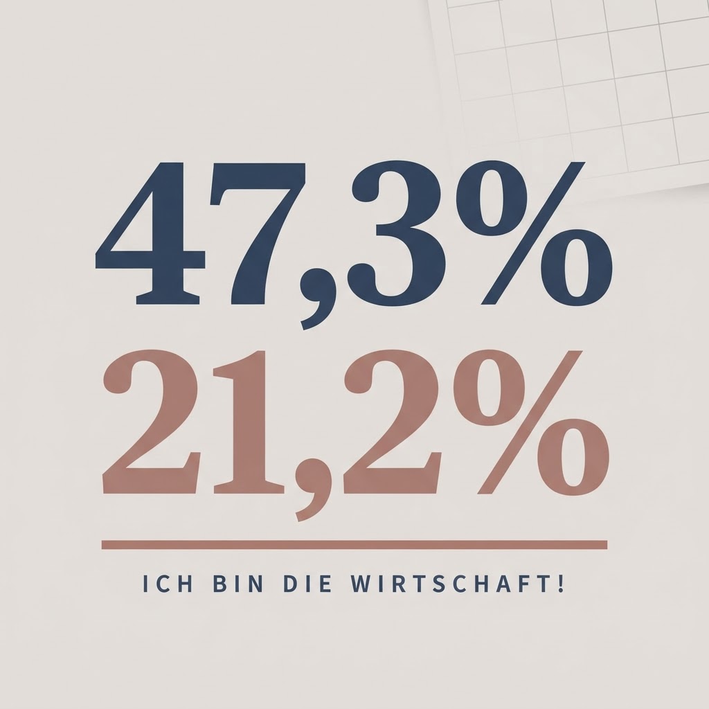 Redaktionelle Kampagnen-Grafik mit den Zahlen 47,3 % Auftragsmangel und 21,2 % Existenzgefährdung für Solo-Selbstständige – Ich bin die Wirtschaft!