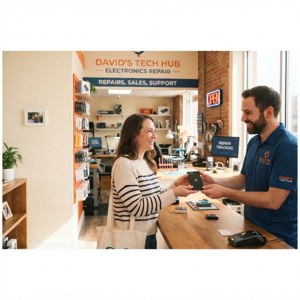 Customer booking a repair appointment and tracking live repair status on the RepairBiz customer portal