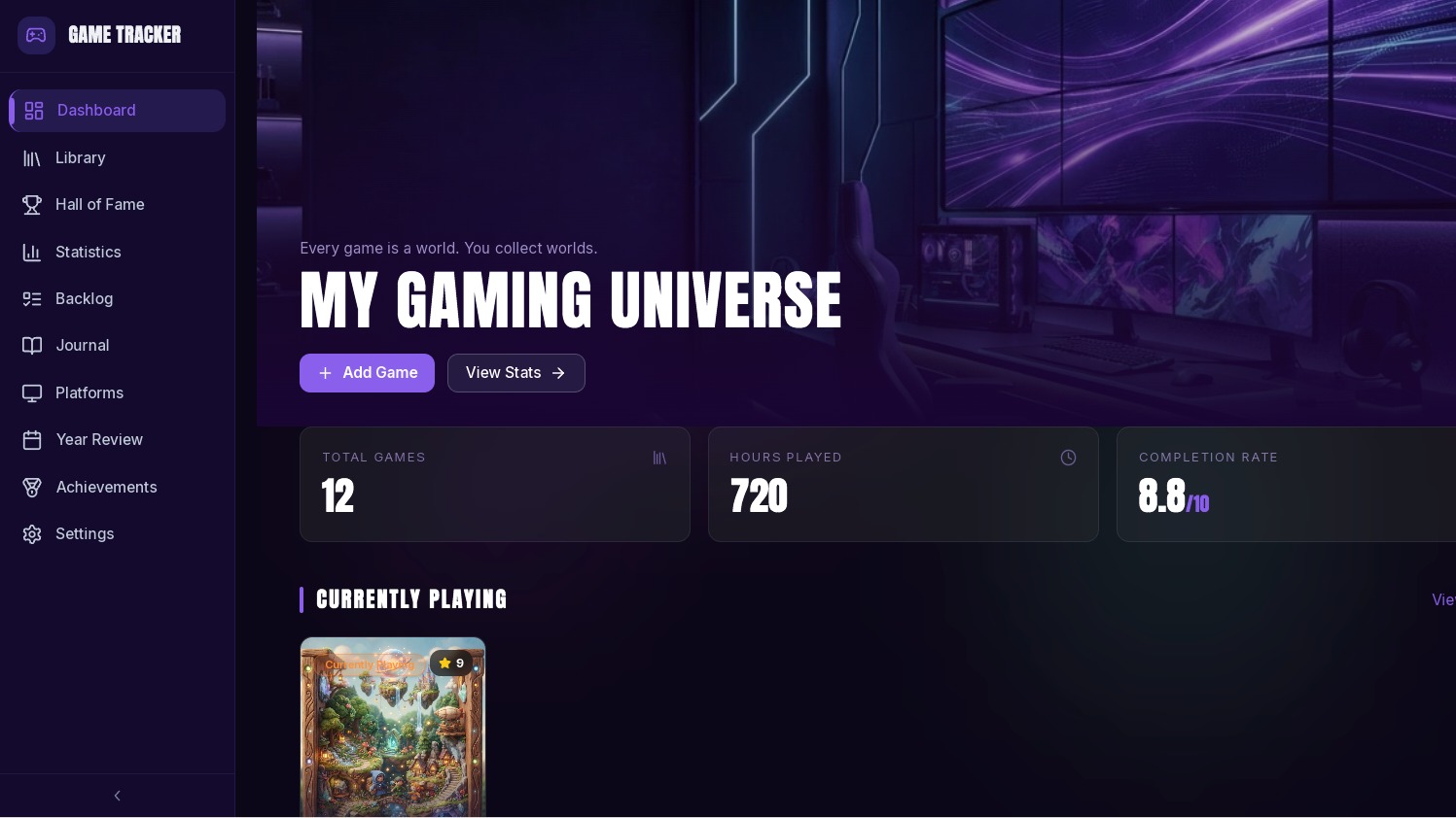 GameVault – Gaming Tracker & Stats App template preview