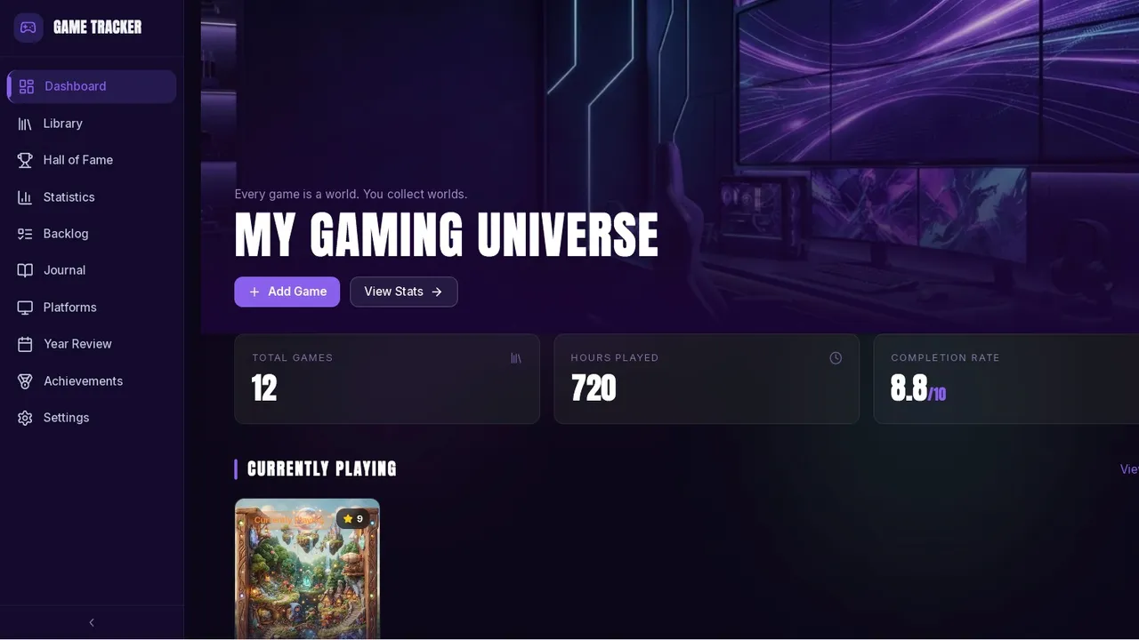 GameVault – Gaming Tracker & Stats App template preview