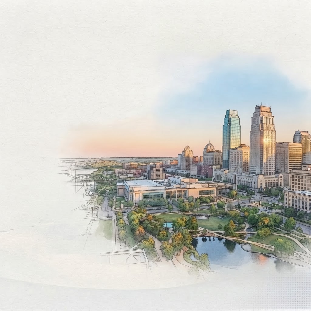 First National Tower viewed from Gene Leahy Mall in Omaha