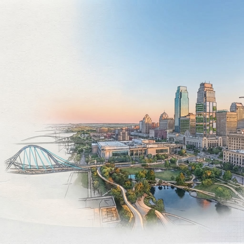 The RiverFront and downtown Omaha skyline