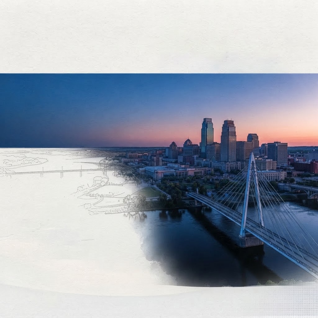 Bob Kerrey Pedestrian Bridge and Omaha skyline