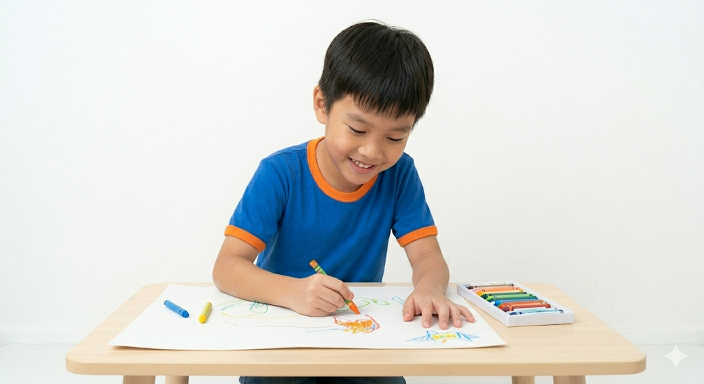 Child drawing and writing