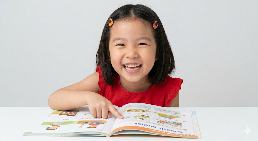 Child reading English book