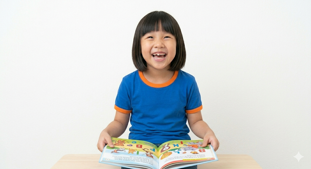 Child reading English book