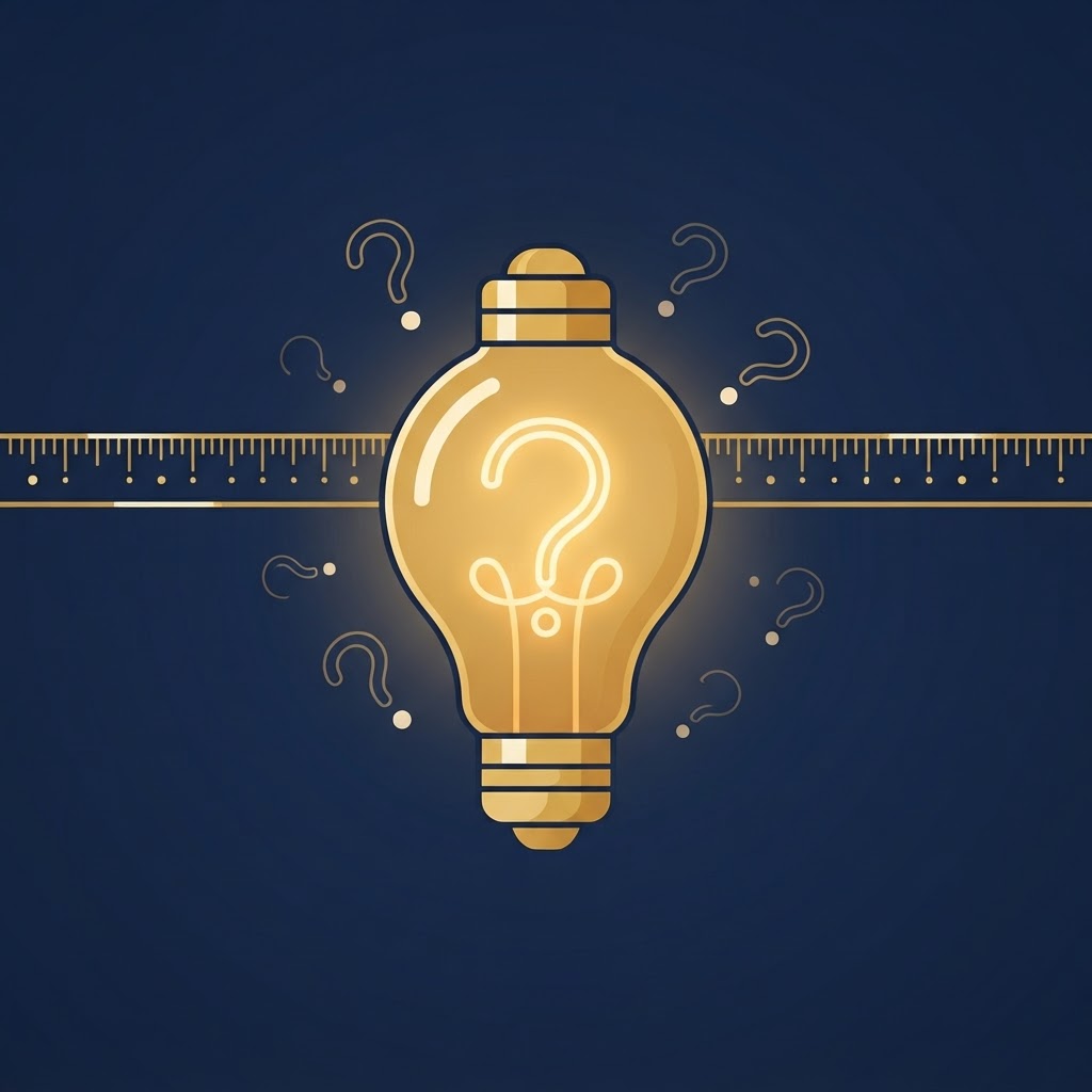 Una lampadina dorata con un punto interrogativo e un righello: il tentativo di misurare l'intelligenza