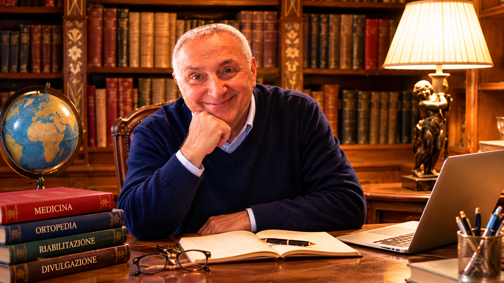 Domenico Gullotta, ideatore di SFIDA MENTE, mentre scrive nella sua biblioteca