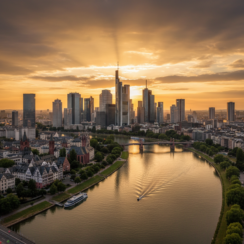 Frankfurt skyline at sunset