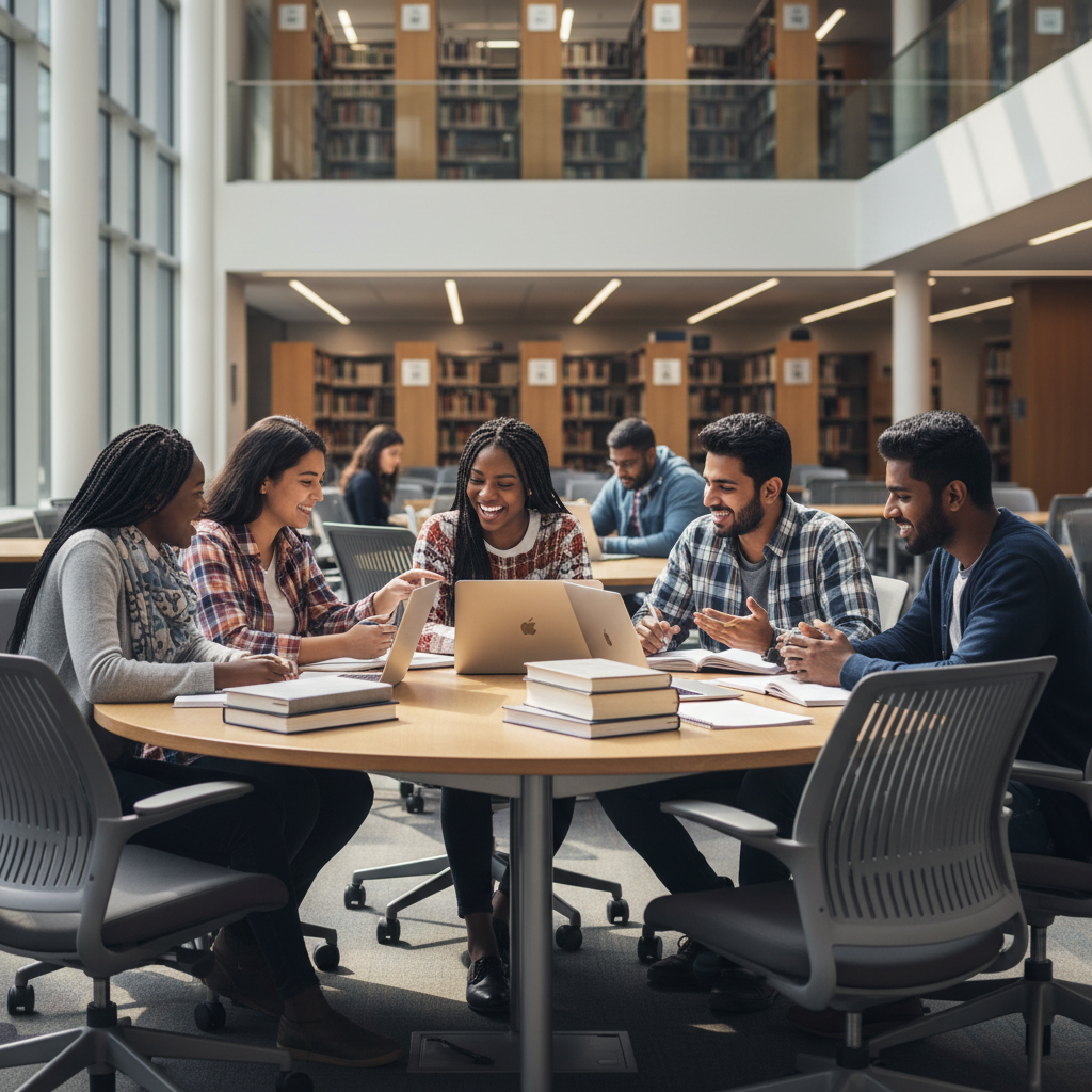 Diverse students studying together