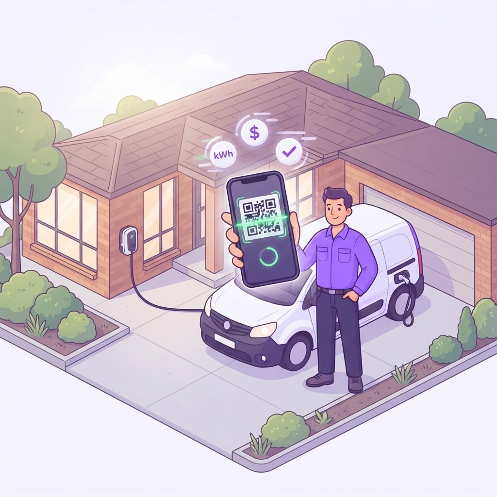 Driver scanning a QR code on a fleet vehicle at home