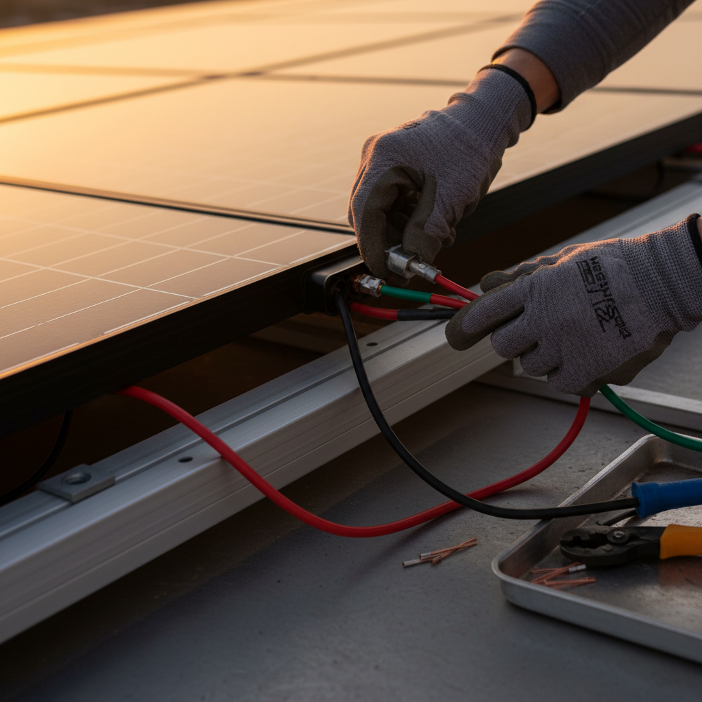 Solar installation technician working on a roof